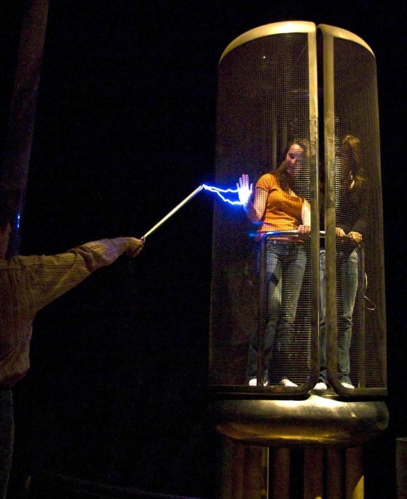 A Faraday cage in operation. Photo: Antoine Taveneaux / Wikipedia.
