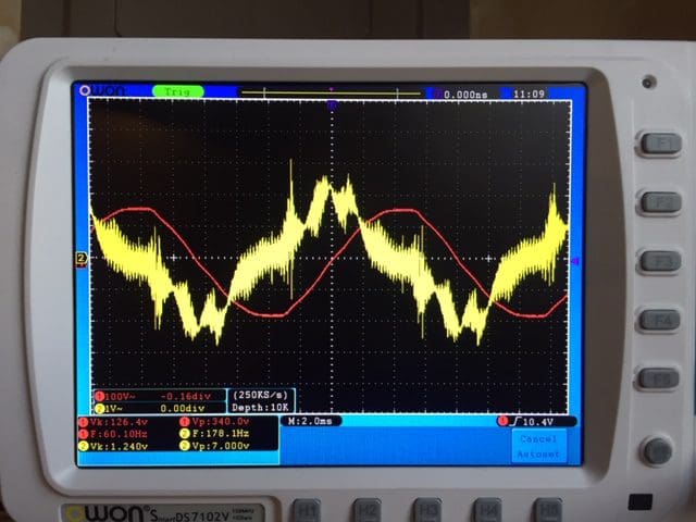 Electric car EMF readings on oscilloscope - after plugging in to charge