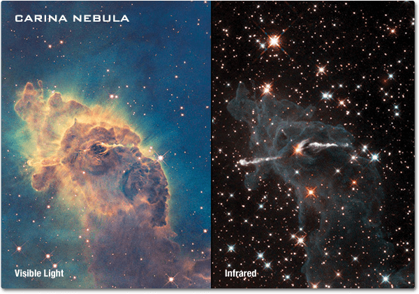 Carina nebula in visible and infrared light