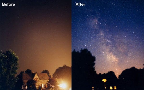 Night sky light pollution