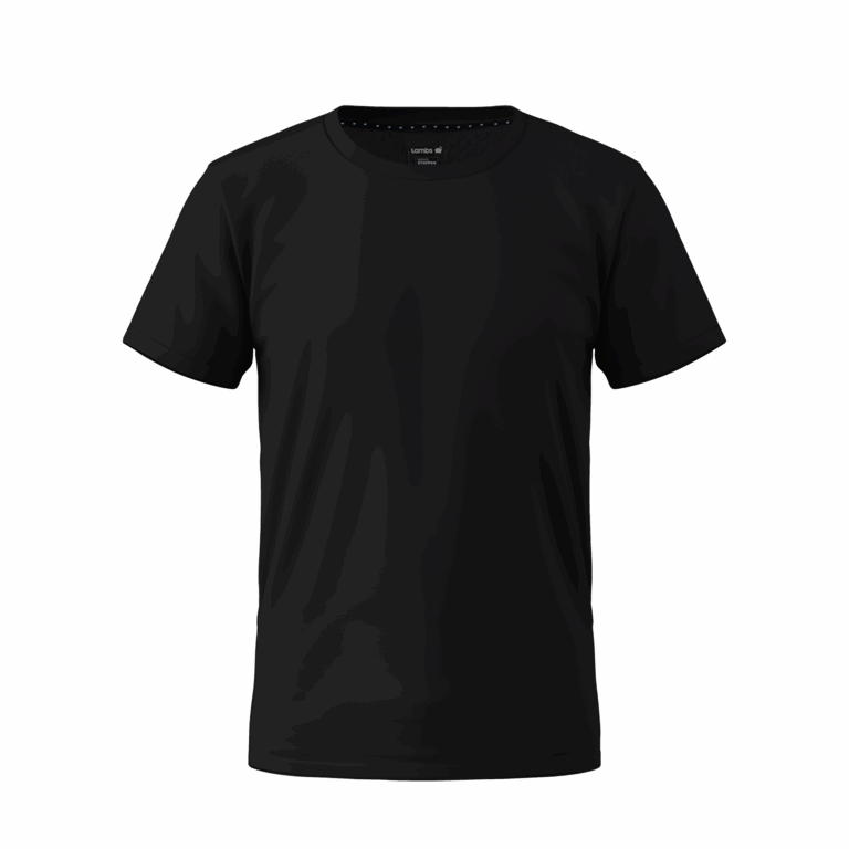 Black short-sleeve t-shirt displayed against a white background, simple plain design