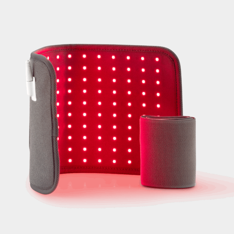 Red and gray EMF protection device with illuminated LED panel and cylindrical companion product from SYB