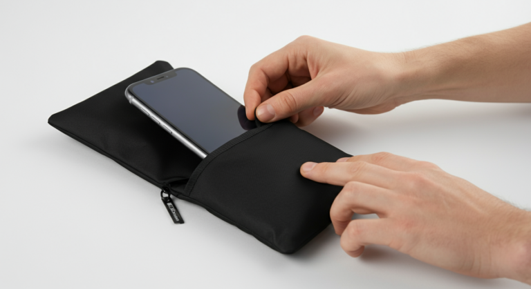 Placing phone into Faraday bag