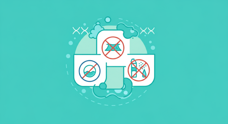 Care instructions for EMF shielding clothing showing machine wash warm, no fabric softener, air dry