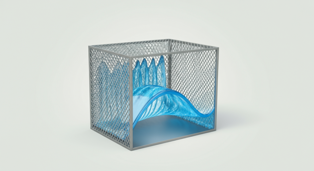 Diagram showing electromagnetic waves being redirected around a Faraday cage