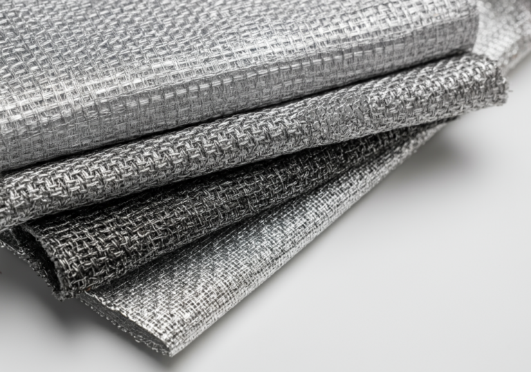 Faraday shielding fabric with silver-threaded mesh weave