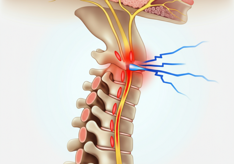Diagram showing how TENS electrical signals compete with pain signals at spinal cord nerve gate for EMF radiation levels