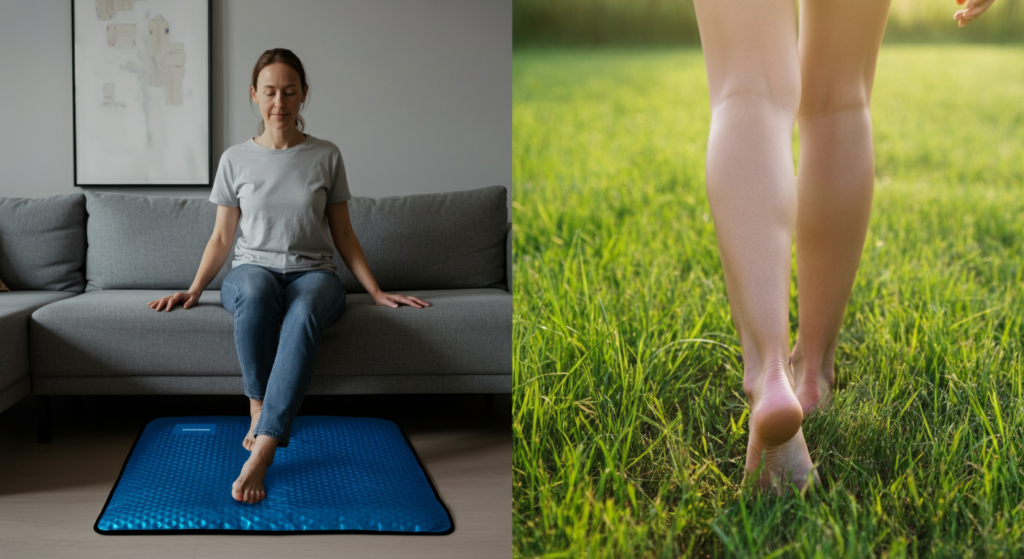 Comparison of indoor grounding mats versus natural outdoor earthing for EMF radiation levels