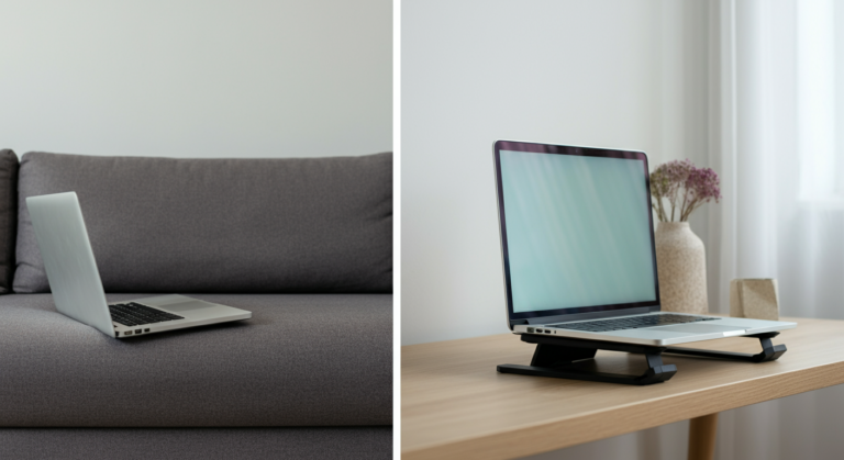 Proper laptop positioning to prevent heat and EMF exposure