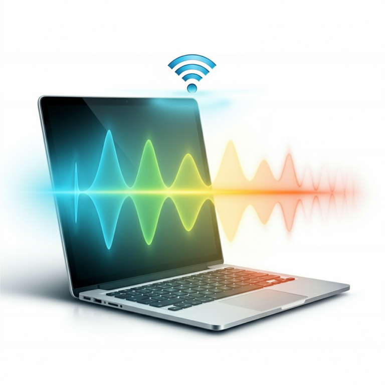 Types of radiation laptops emit including RF from WiFi, ELF from components, and heat