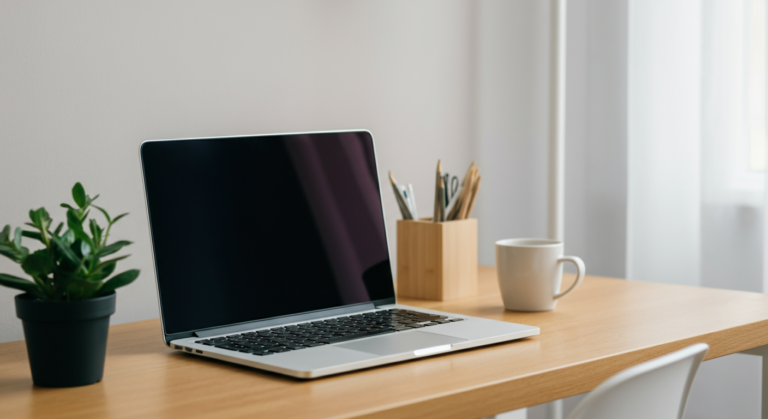 Optimal low-EMF workstation setup with laptop stand and wired peripherals