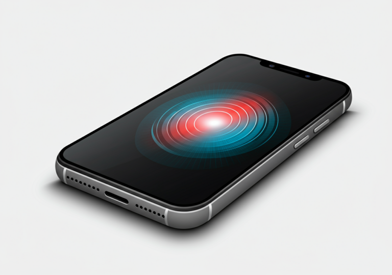 Smartphone showing cellular signal waves and radiation emission