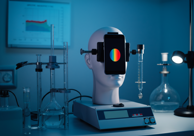 Specific Absorption Rate SAR testing with smartphone and mannequin