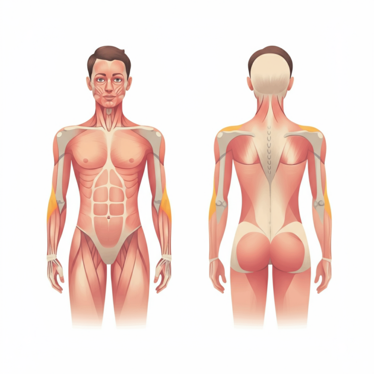Human body diagram showing common TENS electrode placement zones on back, neck, knee, elbow, and wrist areas