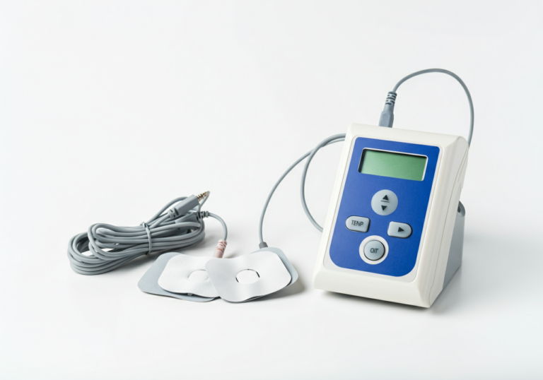TENS therapy unit with electrode pads for pain relief