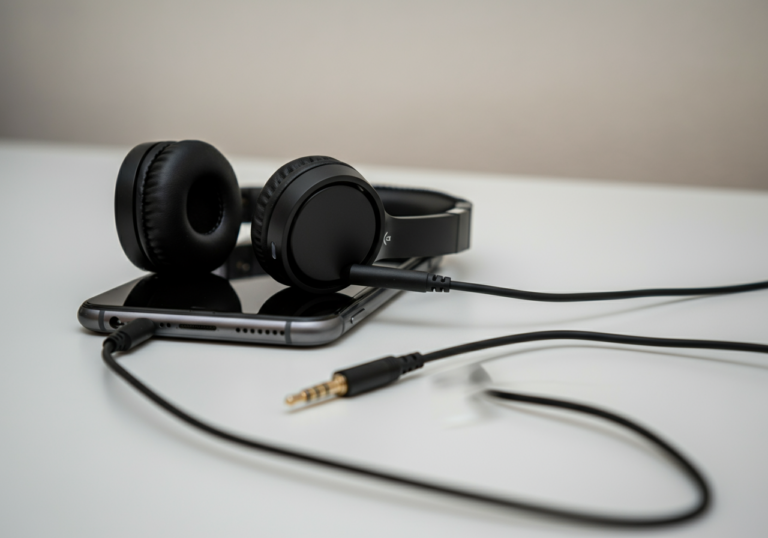 Wired headphones connected to smartphone for reduced EMF exposure