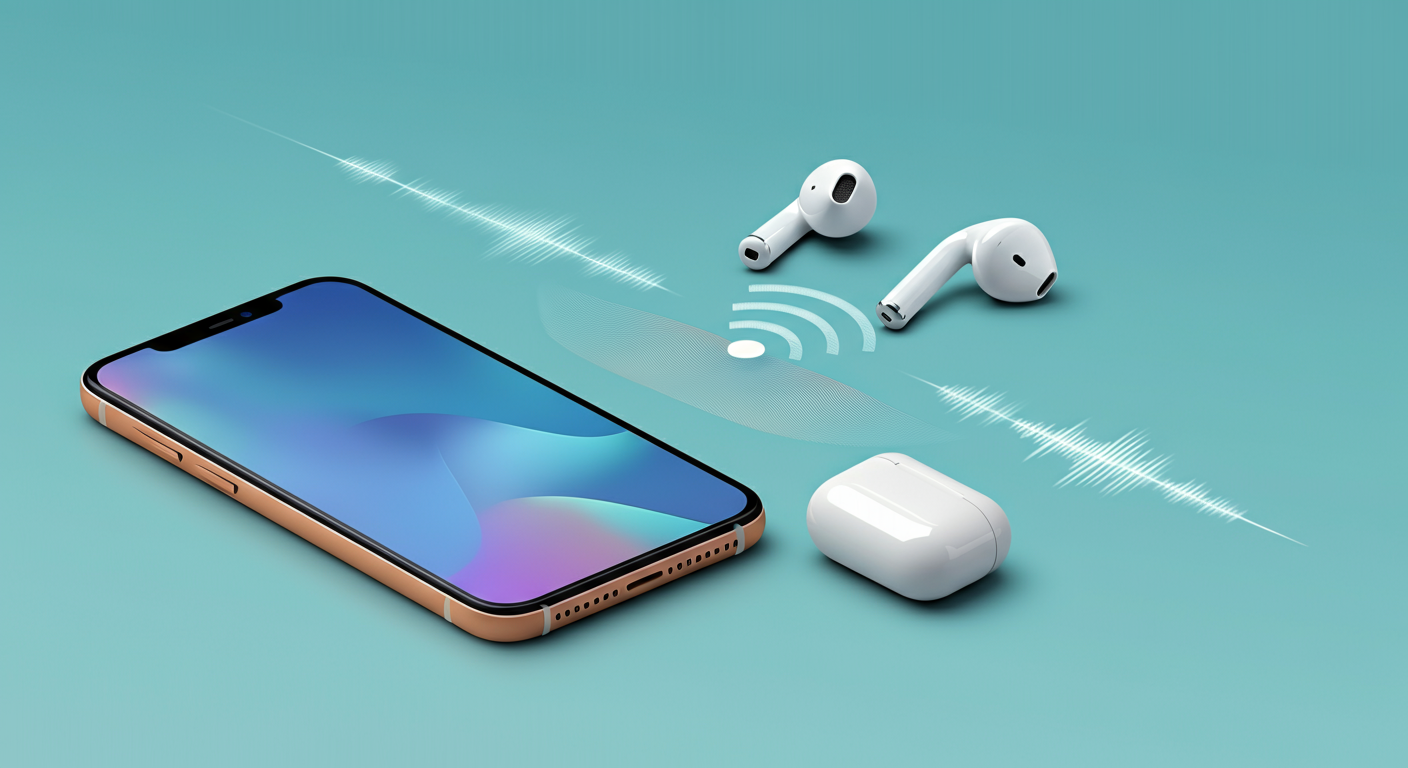 Bluetooth signal exchange between smartphone and wireless earbuds at 2.4 GHz