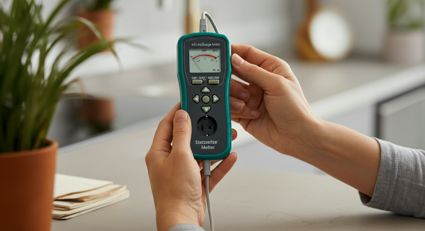 Using a microsurge meter to verify dirty electricity filter effectiveness at an outlet