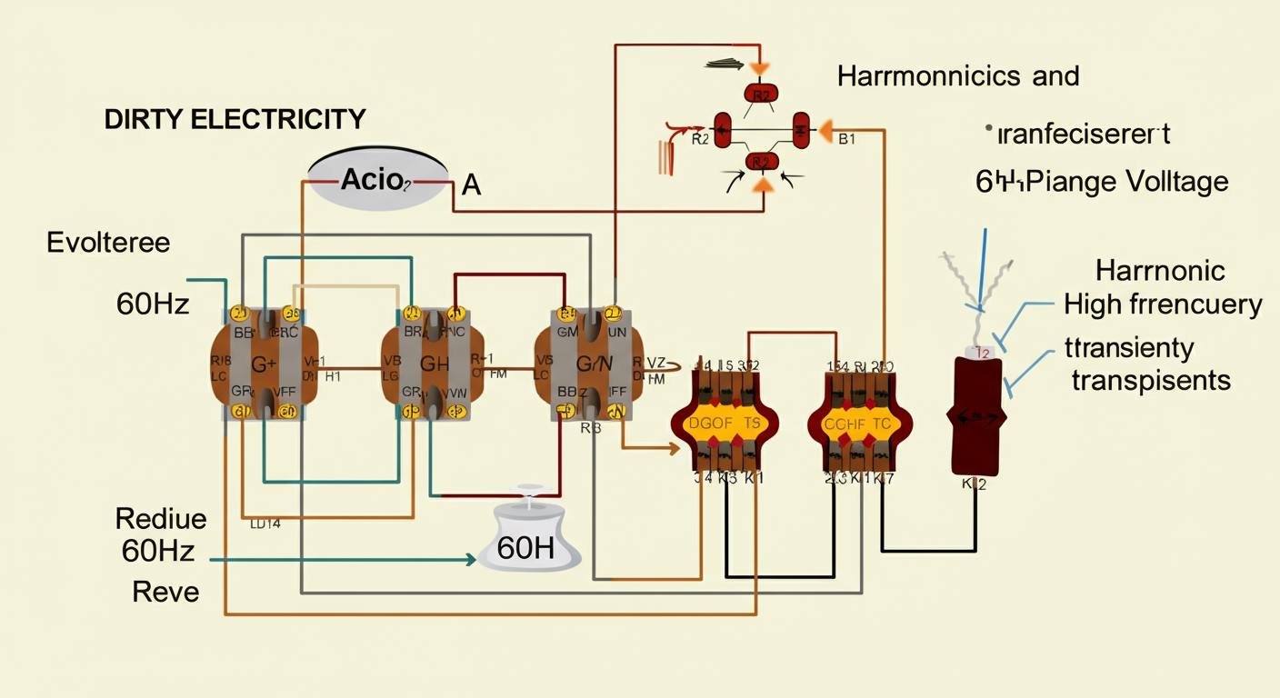Dirty electricity diagram showing high-frequency transients on power line wiring