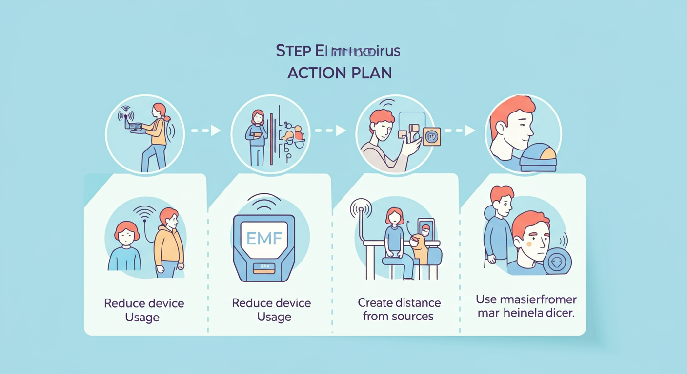 Step-by-step EHS action plan showing EMF measurement and reduction strategies