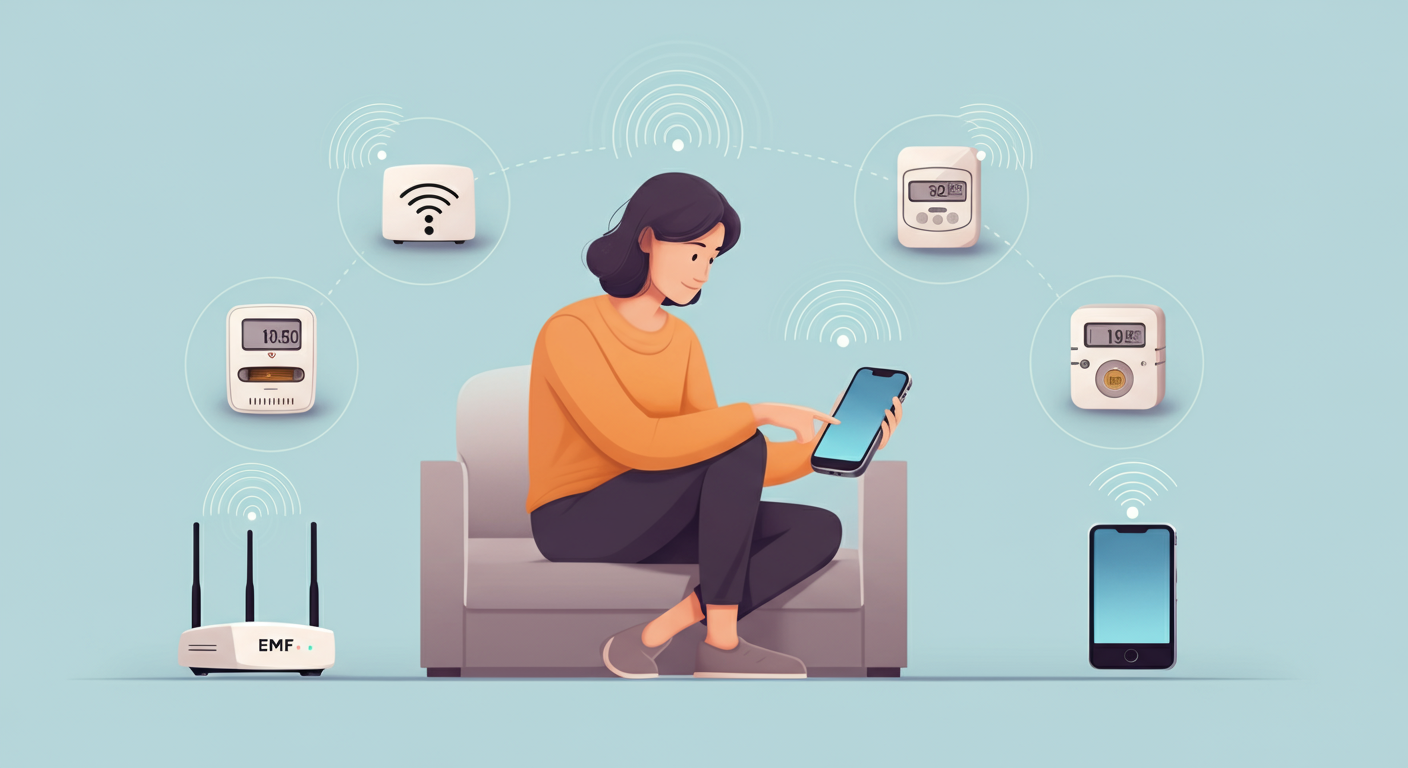 Home environment showing common EMF sources including WiFi router and smart devices