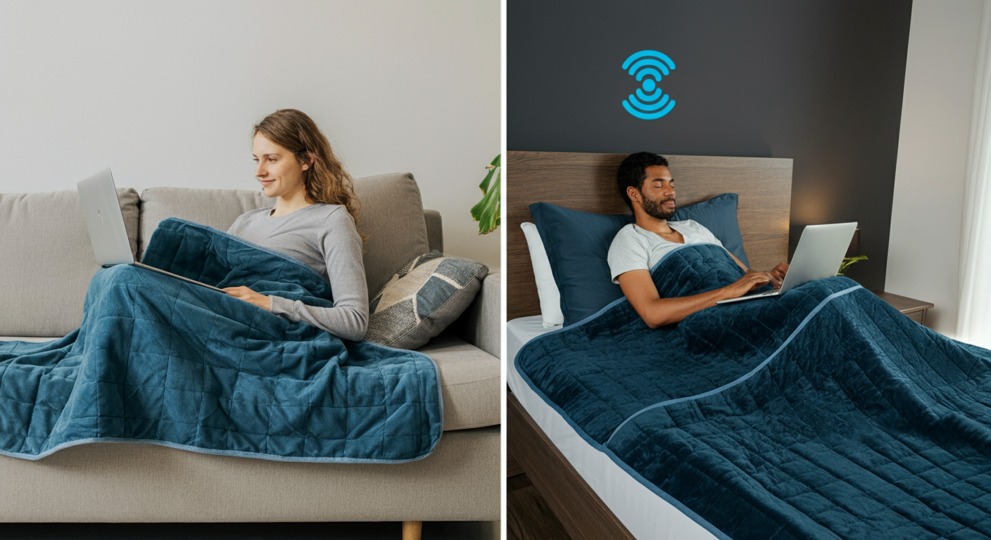 Contrasting EMF blanket scenarios: lap shield for device use versus full-body sleep protection