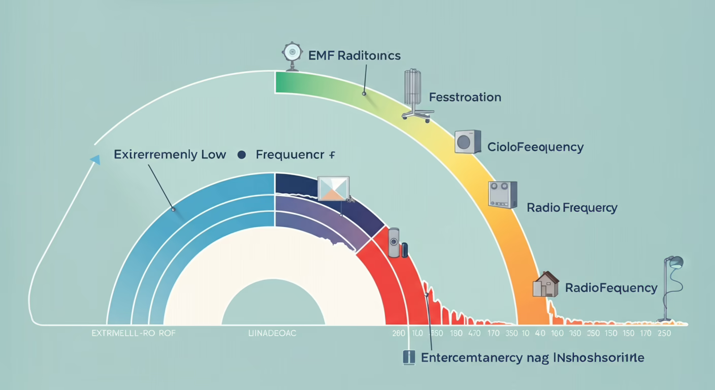 Electromagnetic spectrum showing ELF to RF range with common household sources