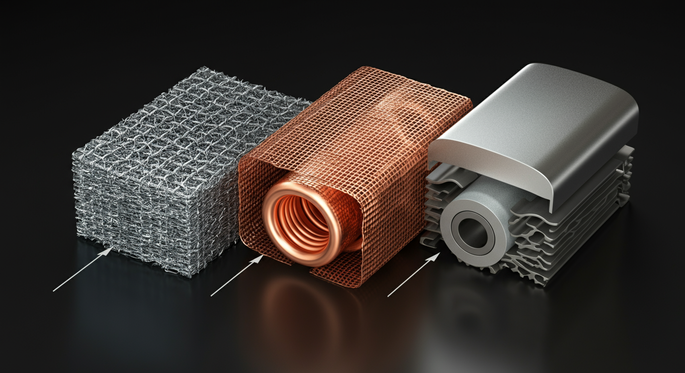 Comparison of Faraday shielding material weave patterns at different scales