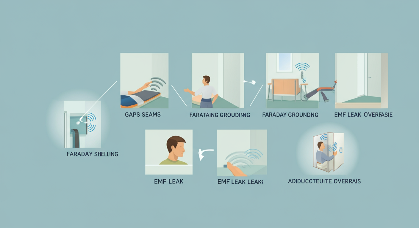 Common Faraday shielding mistakes showing gaps and improper installation