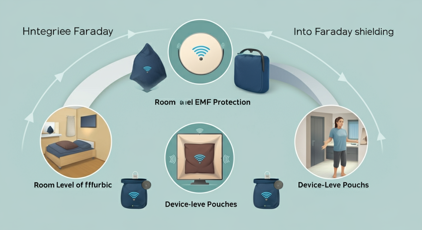 Complete EMF protection strategy combining room, device, and personal shielding
