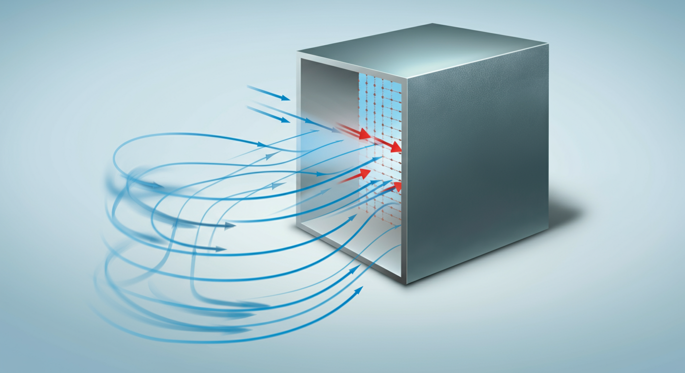 Faraday shielding principle showing electromagnetic waves blocked by conductive enclosure