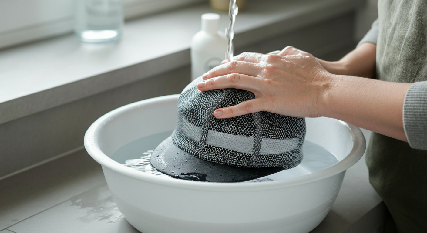 Proper hand-washing technique for silver-threaded EMF shielding hat care