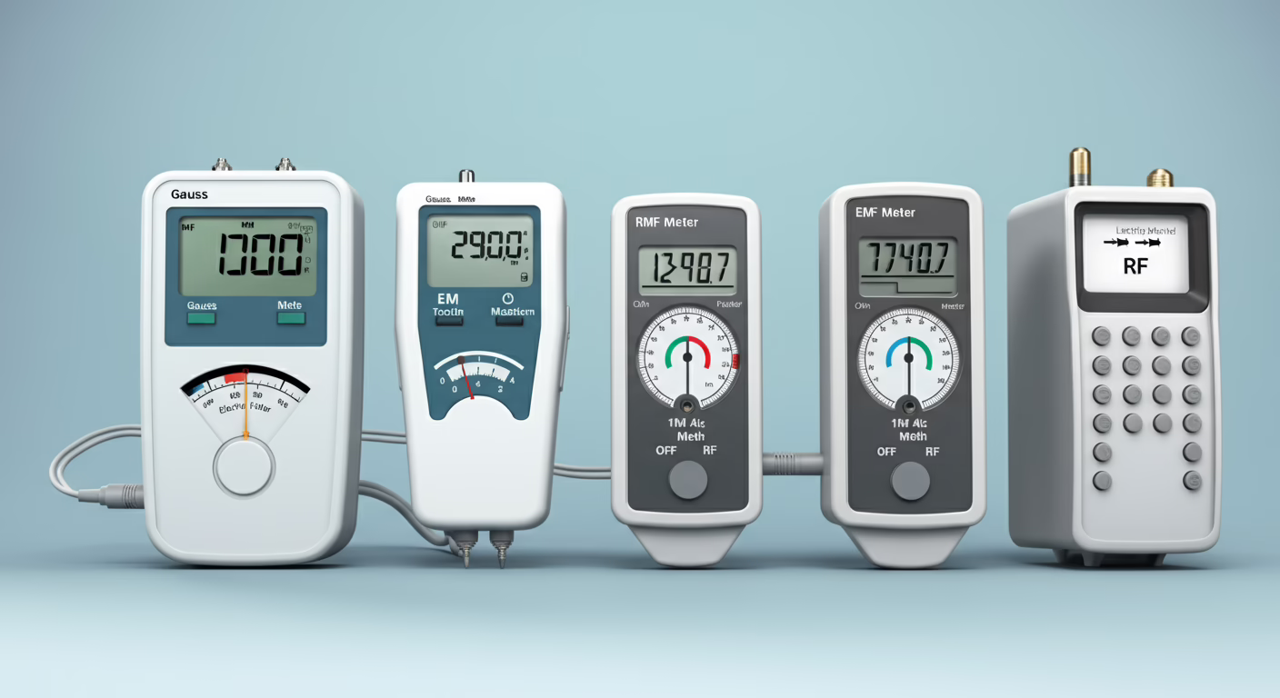 EMF measurement units and tools including Gauss meter and RF detector