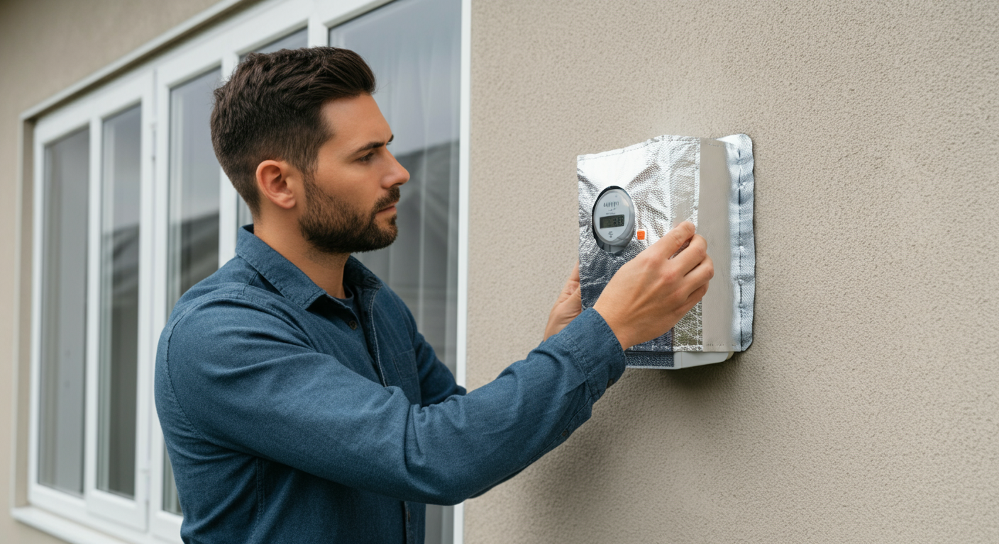 Installing EMF protection cover over residential smart meter