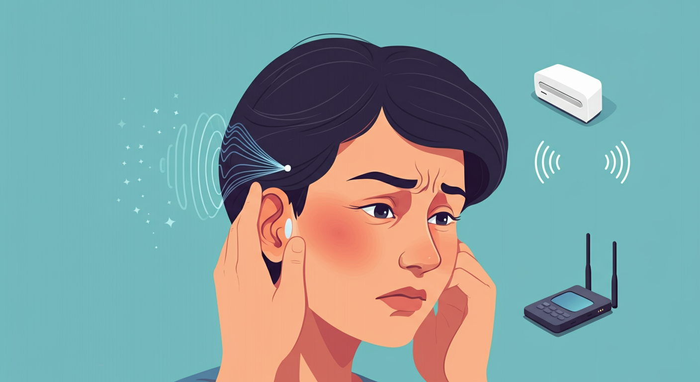Person experiencing tinnitus symptoms near electromagnetic field sources