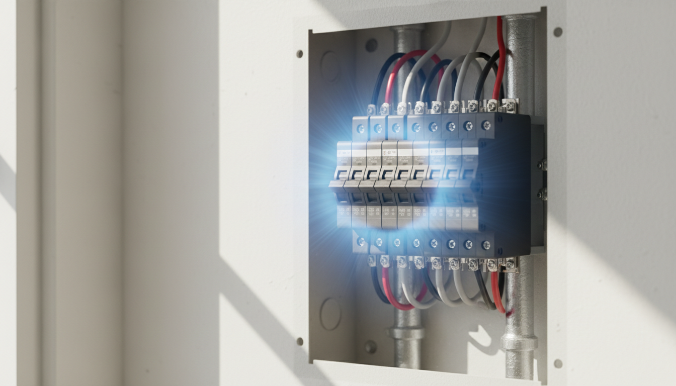 Home electrical breaker panel with electromagnetic field visualization