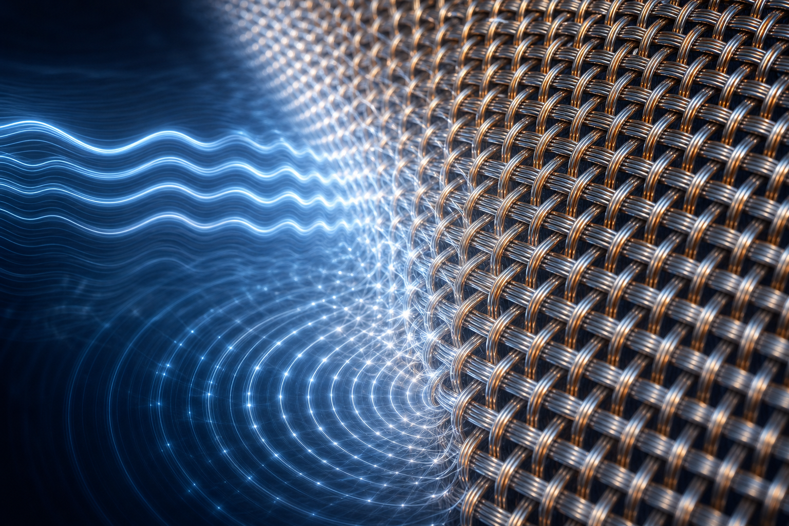 Abstract visualization of electromagnetic waves deflected by a metallic mesh fabric